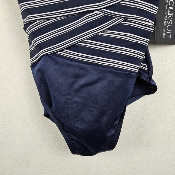 Miraclesuit Blue and White One Piece Swimwear with Nautical Stripes - Picture 4 of 10